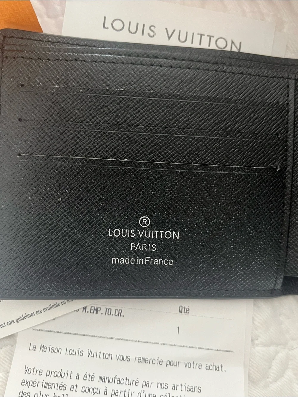 Louis Vuitton Black Monogram Canvas Bifold Wallet with Orange Box